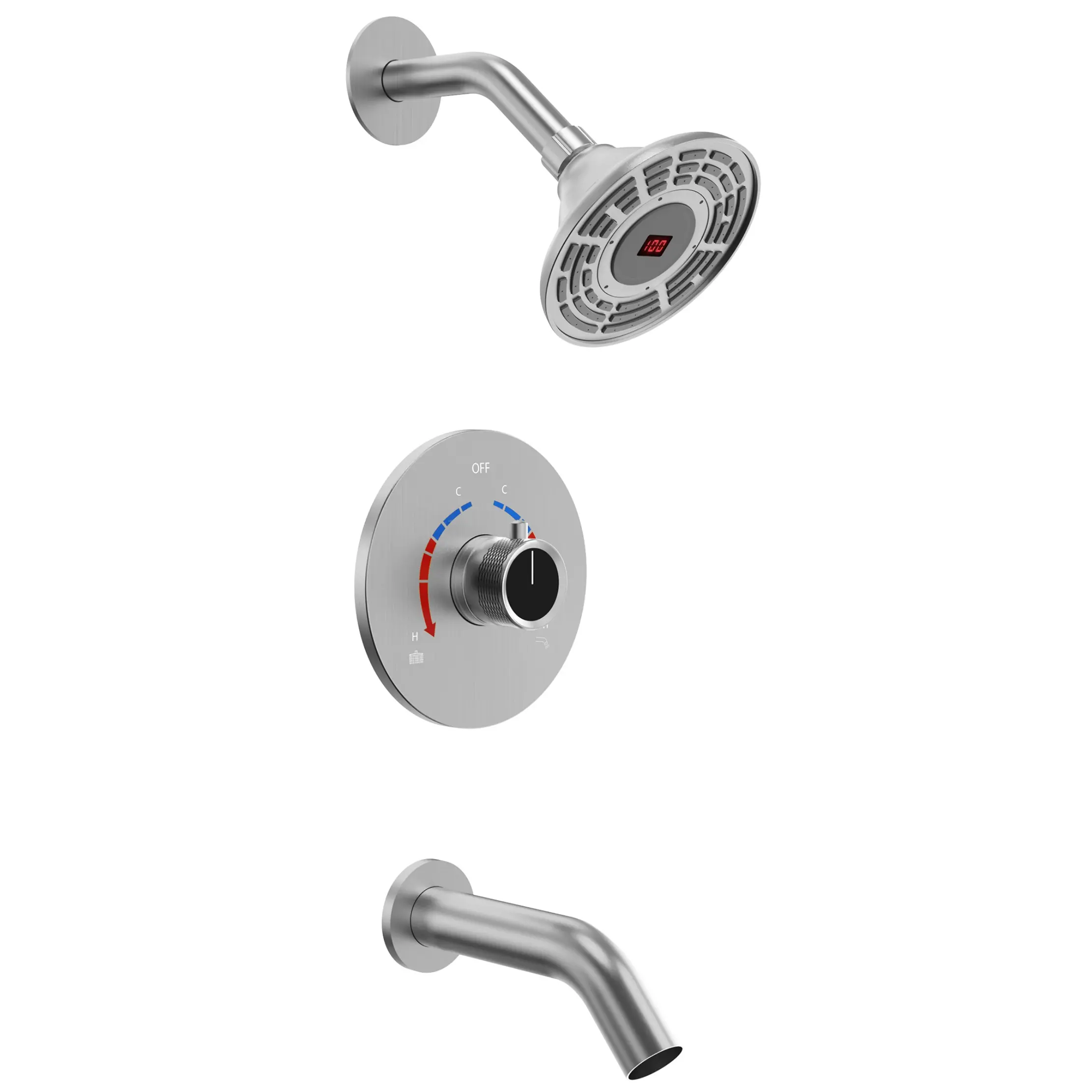 Pressure Balanced LCD Tub and Shower Faucet with Digital Display, Thermostatic Shower Faucet with Rough-in Valve, 5-inch Overhead Shower with LCD Display