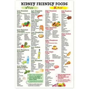 Kidney Friendly Food List Poster 12"x18" Unframed, Kidney Awareness, Kidney Diet List, Low Potassium, Grocery List, Shopping List Food Guide For Beginner Kidney Diet Plan List