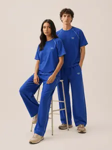 Aelfric Eden Cloud Classic Contrast Stitch 2 Piece Sweat Set Mid Rise Raglan Sleeve Tee + Wide Leg Pants Lightweight Breathable Cloud Fabric Casual Loungewear Streetwear Unisex Outfit