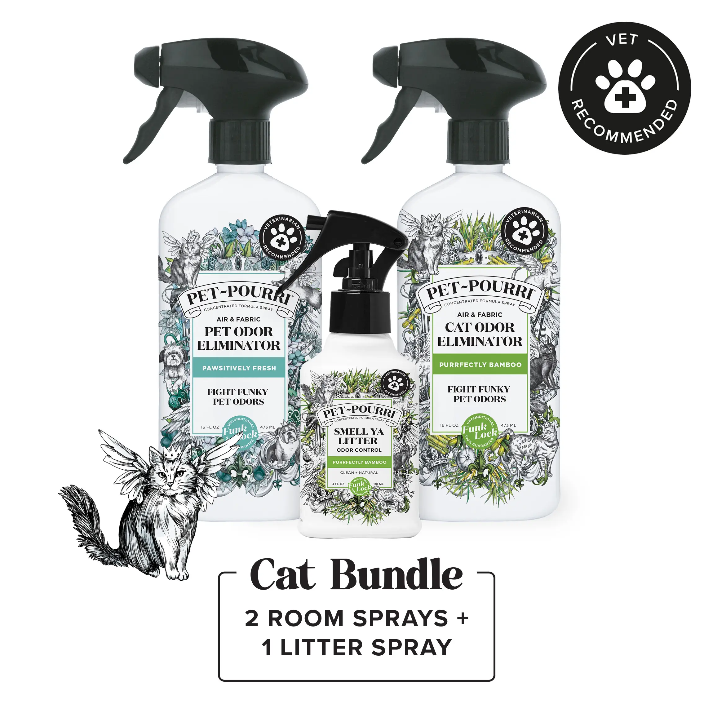 Pet~Pourri - Ultimate Cat Odor Eliminator Kit (2 Room Sprays + 1 Litter Box Freshener)