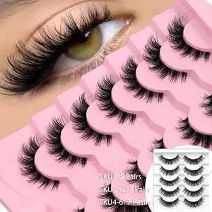 GROINNEYA 5 Pairs / 7 Pairs Fox Eye Lashes 3D Downy False Eyelashes Luxurious Wispy Effectt Fake Eyelashes Soft Lightweight Eyelashes Natural Cross Volume Faux Mink Eyelashes Matches all makeup styles,Suitable For Party And Date