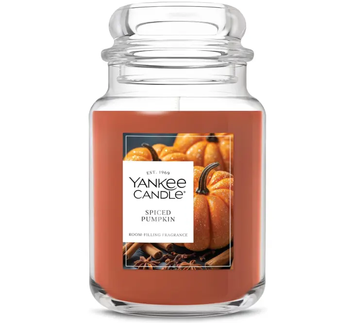 Yankee Candle 22oz Large Glass Jar Fragrance Candle - Spiced Pumpkin with Vanilla Notes, Single Wick, Plant-Inspired Fall Scent, Room-Filling, 150-Hour Max Burn Time, Giftable Home Decor Piece