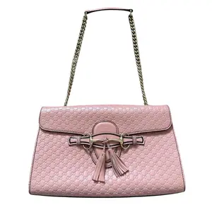 Pre-owned GUCCI Emily Shoulder Bags Authentic Medium Micro Guccissima chain shoulder bag Pink Leather with COA
