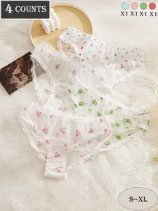 Dorsu High Stretch Women's Semi-Transparent Heart Thongs, Multi-Color Set, Soft Skin-Friendly Fabric, Comfortable for All Seasons