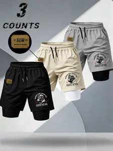 American Street Style Superman Print Quick-Dry Shorts, Elastic Breathable Anti-Exposure Pants, Men's Gym Running Gym Shorts