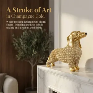 Golden Dachshund Resin Sculpture, Playful Sausage Dog Statue, Luxury Home Office Decor, Pet Lover Gift, Unique Desk Ornament