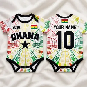 Personalized Ghana Baby Bodysuit, Custom Name Number Infant Soccer Outfit, Ghana Baby Jersey