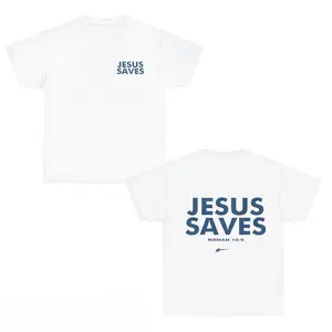 Romans 10:9 JESUS SAVES Letter Print Christian Graphic T-Shirt Crew Neck Sort Sleeve Casual Summer Tops