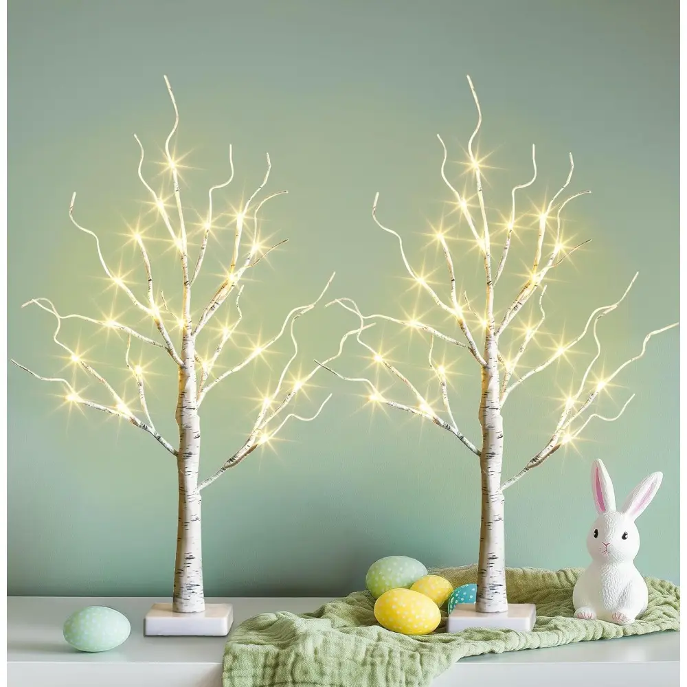 1pc Easter Tree Decorations, 2ft Birch Tree with LED Lights, Warm White Light up Tree Lamp, Easter Tree for Home Table, Easter Decor Indoor, USB Powered