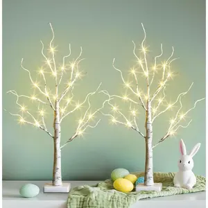 1pc Easter Tree Decorations, 2ft Birch Tree with LED Lights, Warm White Light up Tree Lamp, Easter Tree for Home Table, Easter Decor Indoor, USB Powered