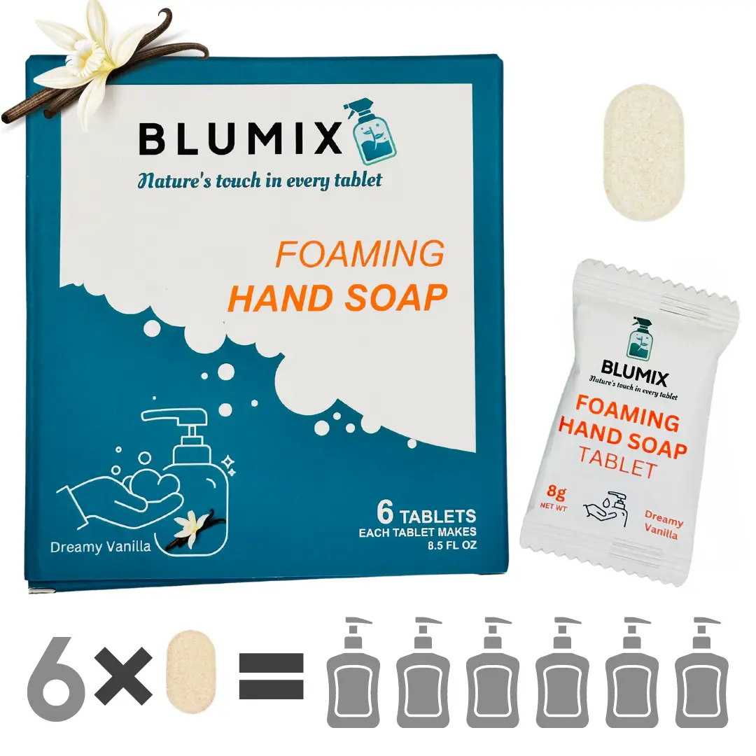 Blumix Foaming Hand Soap Tablets: 6 Pack, Non-Toxic, Sustainable, Skin-Friendly Formula, Gentle Cleansing| Lavender, Vanilla, Eucalyptus, Orange Plastic Nail
