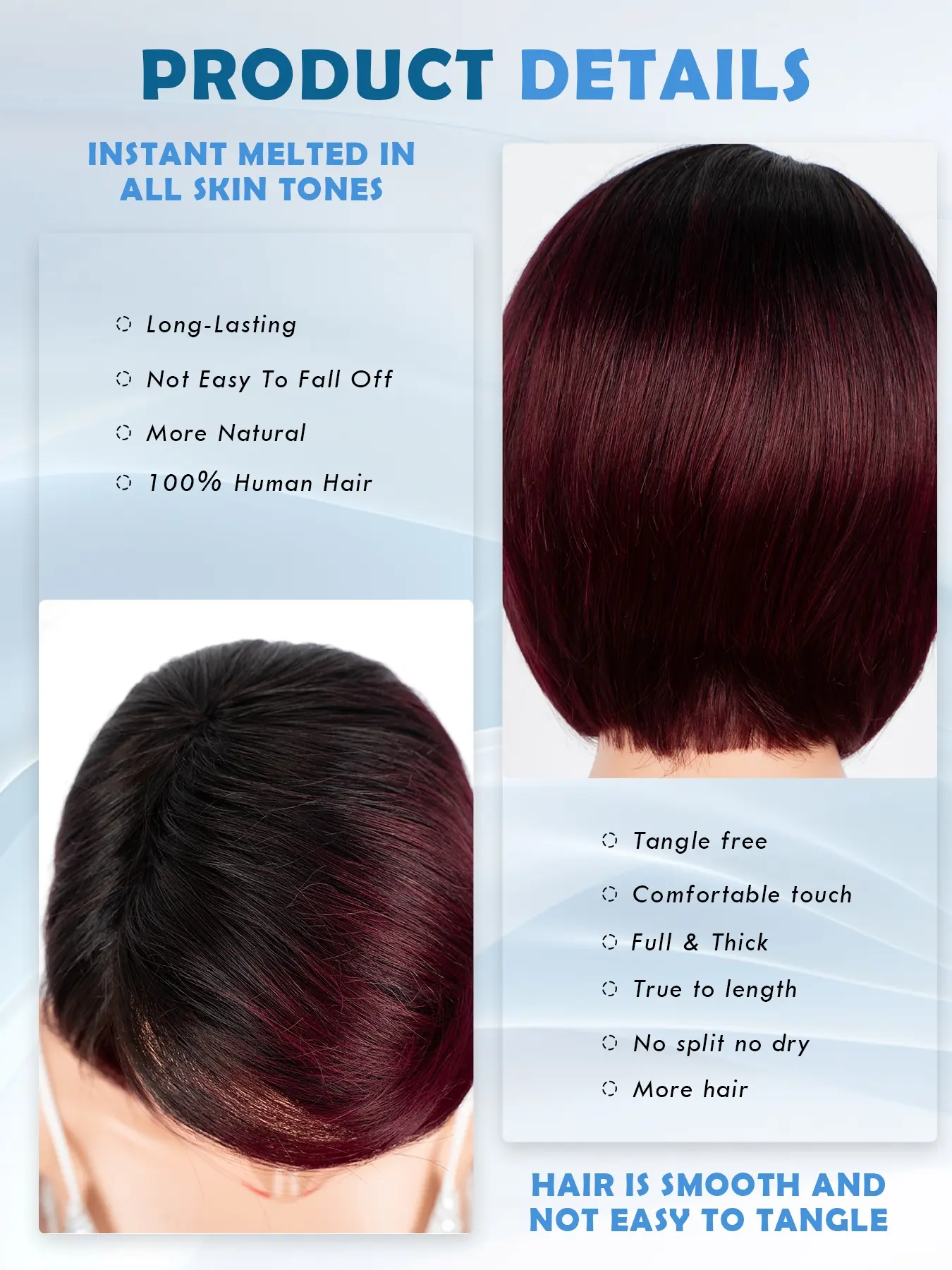 10 inch short straight human hair wig for women burgundy red  display picture 1