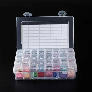 32 Grids Diamond Painting Drill Storage Containers, Diamond Organizer Case Embroidery Beads Storage Box with Label Transparent Tool