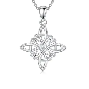 Sterling Silver Celtic Knot  Pendant Necklace for Women, Irish Commemorative Infinity Love Symbol Jewelry, Available with Cubic Zirconia or Plain Silver, Birthday Anniversary christmas Gift