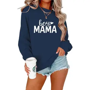 YHHR Mama Sweatshirts for Women Boy Mom Letter Print Long Sleeve Pullover Casual Crew Neck Fall Blouse Tops