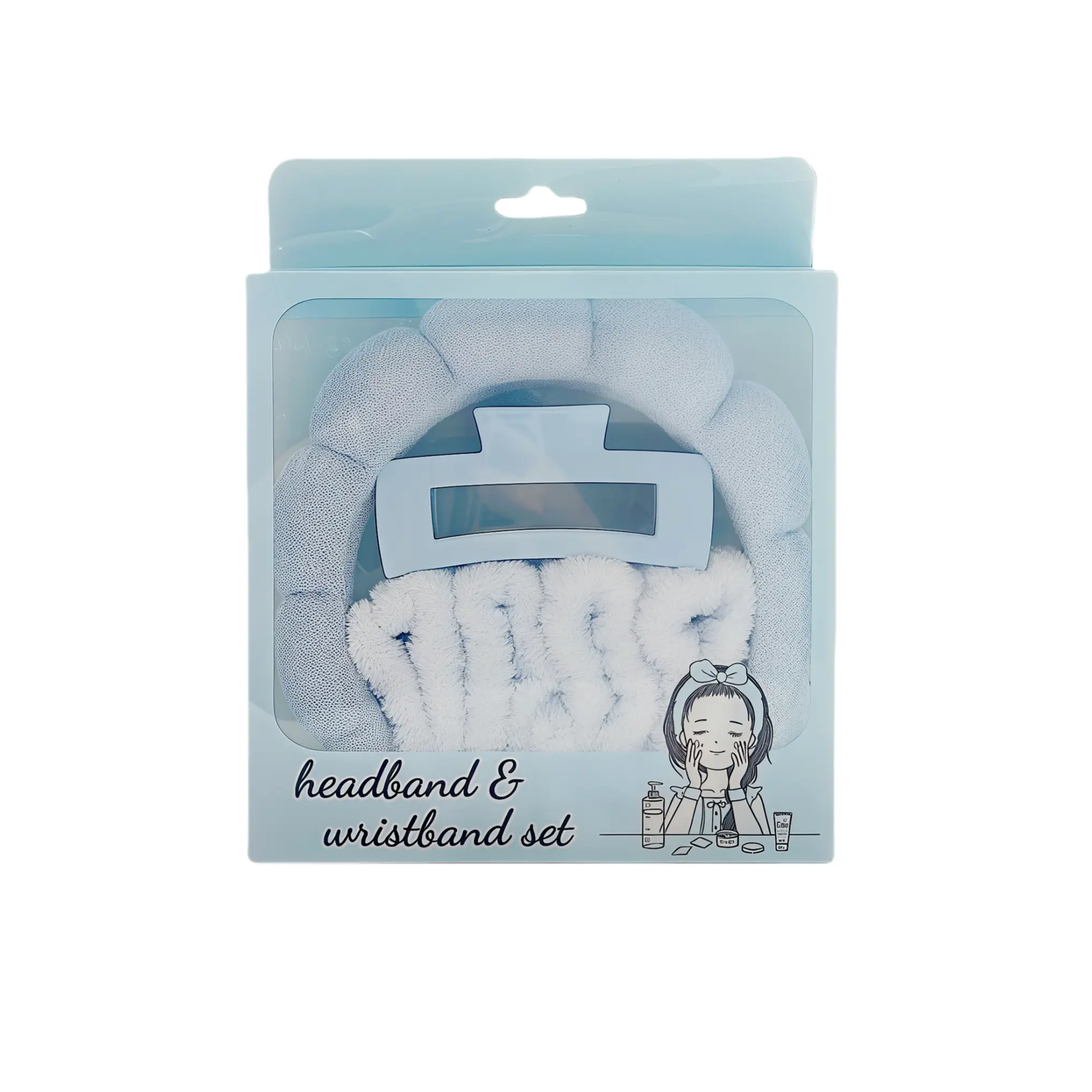 Women's 5-Piece Spa & Makeup Gift Set - Soft Durable Microfiber Wristbands/Towel, Jasmine Cotton Headband, Textured Face Tools, Stretchy Pleated Design, Built-In Elastic Band, Stays Securely In Place, Absorbent, 190G, Mother's Day Gift