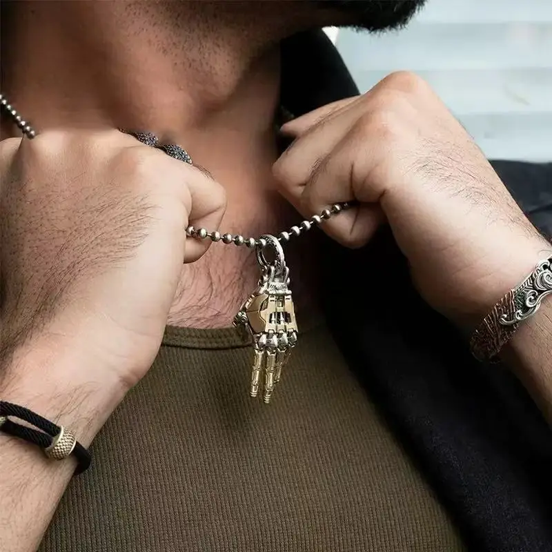 The Fusion of Machinery and Art "Cyber Style Mechanical Hand Pendant Necklace Utopian Fashion Jewelry