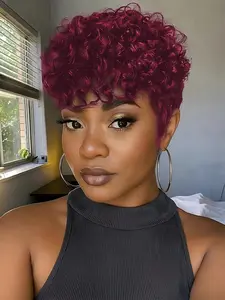 Pixie Wig With Curls Wig 150% Full Machine Made Pixe Cut Human Hair Wig Curly Wig Curly Wigs Human Hair Natural Looking Wig For Women
