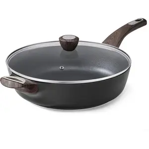 Nonstick Frying Pan Skillet with Lid 12 Inch Large Deep 5 Qt Induction Pan PFOA PFOS Free, Non-Toxic Cooking Pan with Helper Handle - Cookware