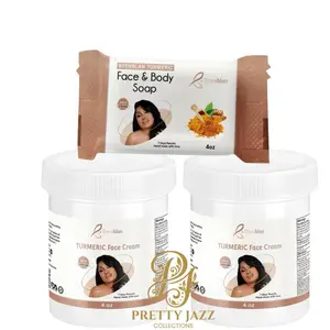 BYENBLAN 3-Piece Turmeric Skincare Set with 2 Face Cream Moisturizers (4 oz) & Antibacterial Body Soap | Handmade for Brightening & Hypopigmentation, Moisturizer