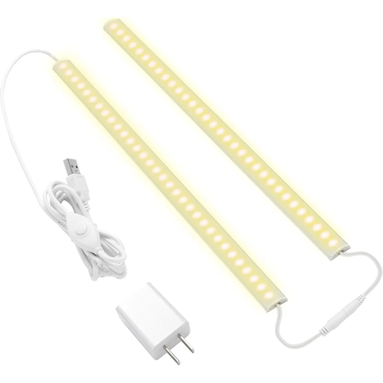 Under Cabinet Lighting, 2pcs 12" 3000K Dimmable LED Closet Light, USB Plug, Memory Function, Linkable Cabinet Light Bar for Kitchen, Plug-in Workbench Light, Super Slim LED Light Bar for Room