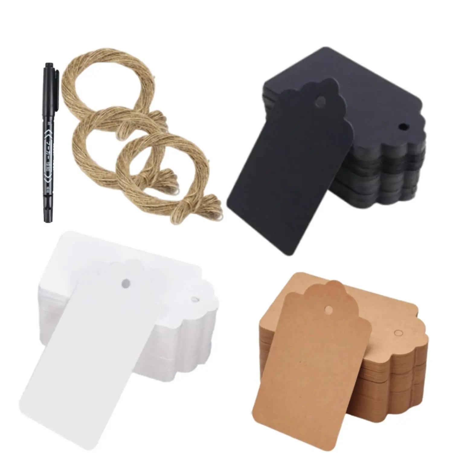 300Pcs Gift Tags with String Attached, 2 x1.2 inch Kraft Paper Hang Handmade Tags for Clothes Birthday Wedding Holiday DIY Crafts (100 each in Black, White, and Brown) - Home Improvement.