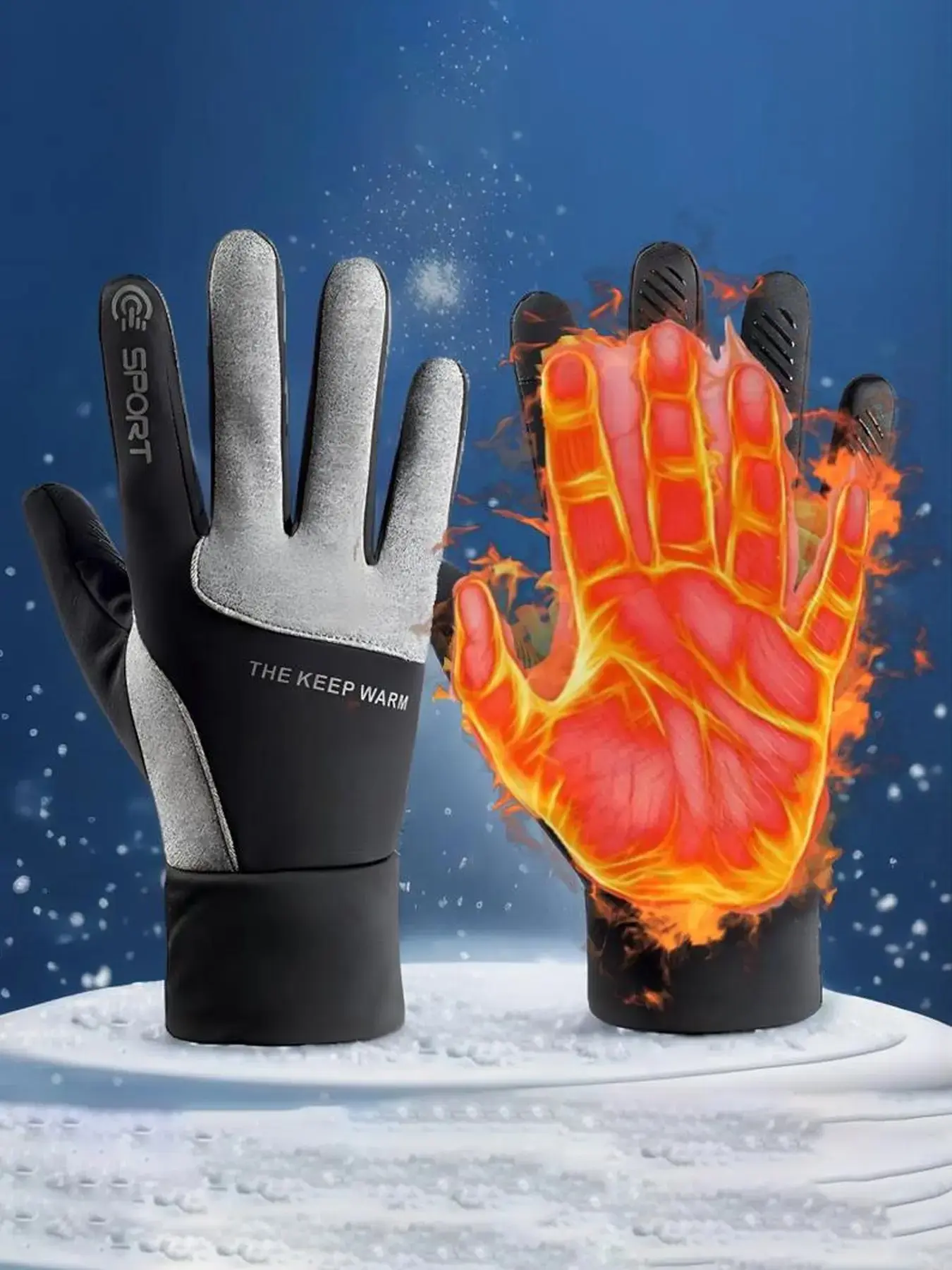 Winter Thermal Gloves with Earmuff & Hat, Touch Screen Water Resistant Windproof Anti Slip Heated Glove, Hands Warm for Hiking Driving Running Bike Cycling, Outdoor Sports Gloves