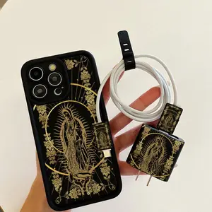 Virgin Mary Pattern Phone Case with Charger Saver & Cable Protector & Storage Rope, Anti-drop Cellphone Protective Case, Total Protective Shockproof Mobile Phone Cover for iPhone, Casing, Smartphone, Protection, Accessories