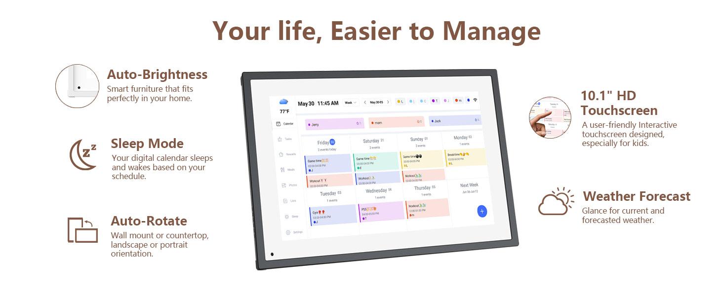 10.1 inch Wall Planner Digital Calendar & Chore Chart,Smart Touchscreen Interactive Display for Family Schedules,Hearth Display Digital Calendar, Digital Photo Frame Share Moments from Anywhere