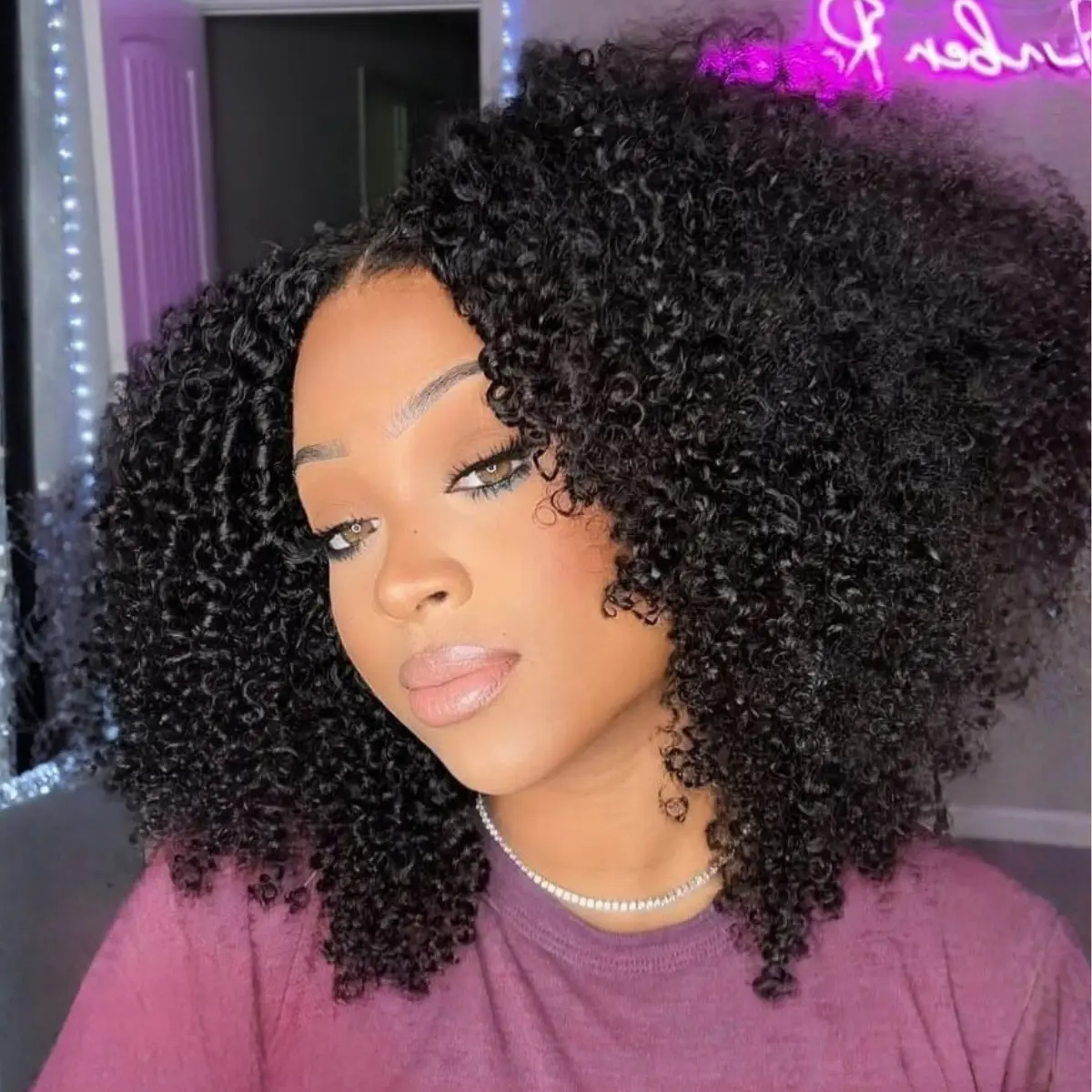 UNice 250% Density Blend Natural V-Part Layered Burmese Curly Glueless Human Hair Wig with Upgraded Drawstring, Easy to Install for Beginners, Human Hair Wigs, Glueless Wigs