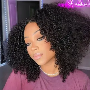 UNice 250% Blend Natural V part Layer Burmese Curly Wig Glueless Kinky Curly Human Hair Wig with Upgrade Drawstring Easy to Install Beginners Friendly