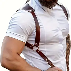 [1pc Faux Leather Cincher] 1pc Faux Leather Men's Waist Cincher |   Adjustable Suspenders Shoulder Strap For All Occasions
