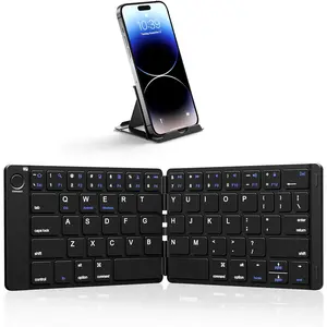 Foldable  Keyboard - Portable  Keyboard with Stand Holder, Rechargeable Full Size Ultra Slim Folding, Compatible iOS Android Windows Smartphone Tablet and Laptop - Black