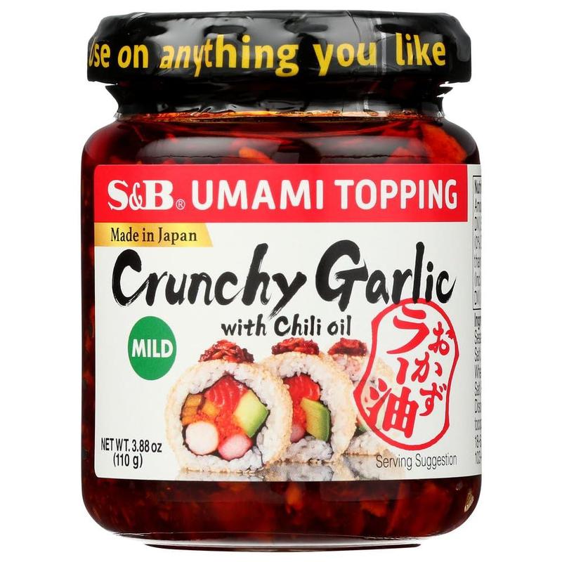 S&B chili oil w/Crunchy Garlic 3.88 oz (pack of 3) Sauce Sugar Sauce Flavor Umami Topping Salt Dip Soy Sesame peri  peri  sauce crunchy  garlic  with  chili  oil smuckers awaze  sauce Onion Seed