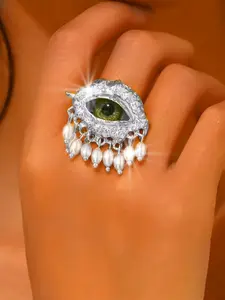 1 piece of retro devil's eye imitation pearl tassel ring, stylish and exaggerated opening adjustable fashionable ring, suitable for ladies' parties as exquisite jewelry, Statement Ring