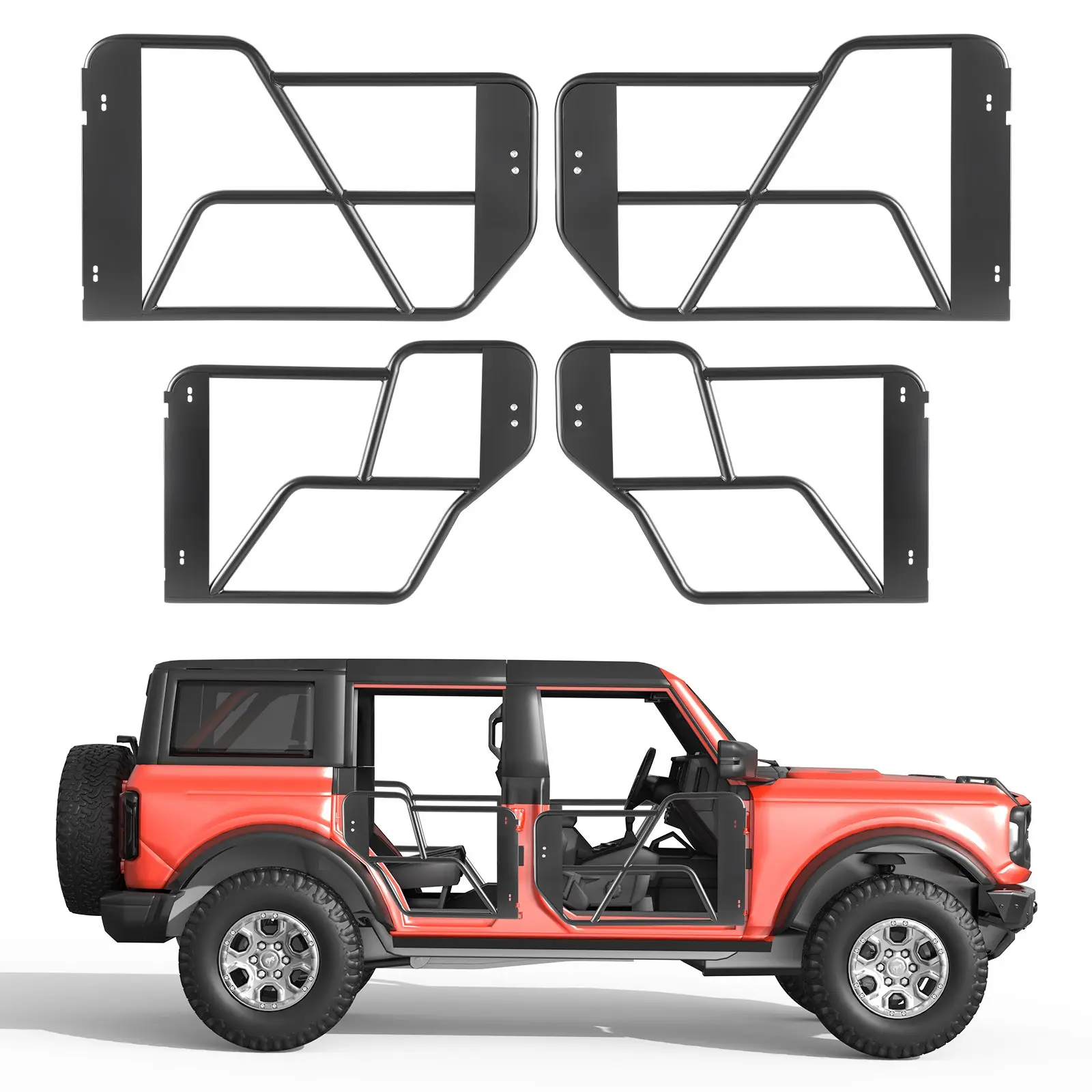 VEVOR Tube Doors, 4-Door, Compatible with 2021-2026 Ford Bronco (Excluding Bronco Sport), Steel Off Road Front Rear Tubular Half Doors with Rubber Pads, Heavy-Duty Hinges, OE Latch Limit Straps