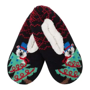 Top It Off Women's Christmas Polar Bear Fleece-Lined Knit Slipper Socks (Large, Black) - Soft Shoe Footwear, Animal-Themed Decor, Comfortable Winter Slipper Socks, Animal Theme, Fuzzy Fleece