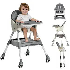 High Chairs for Babies and Toddlers, 3 in 1 Convertible Baby High Chair, Portable High Chair for Travel, Foldable HighChair with Wheels& Pu Cushion