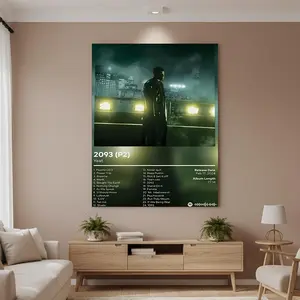 Framed 2D Flat, 1pc Yeat Album 2093 Night Scene Album Cover Canvas Wall Art - Vertical Modern Minimalist Music Poster with Song Titles,  Black & White Design for Living Room, Bedroom, - Yeat Fan Gift, 2D Flat Decor Matte