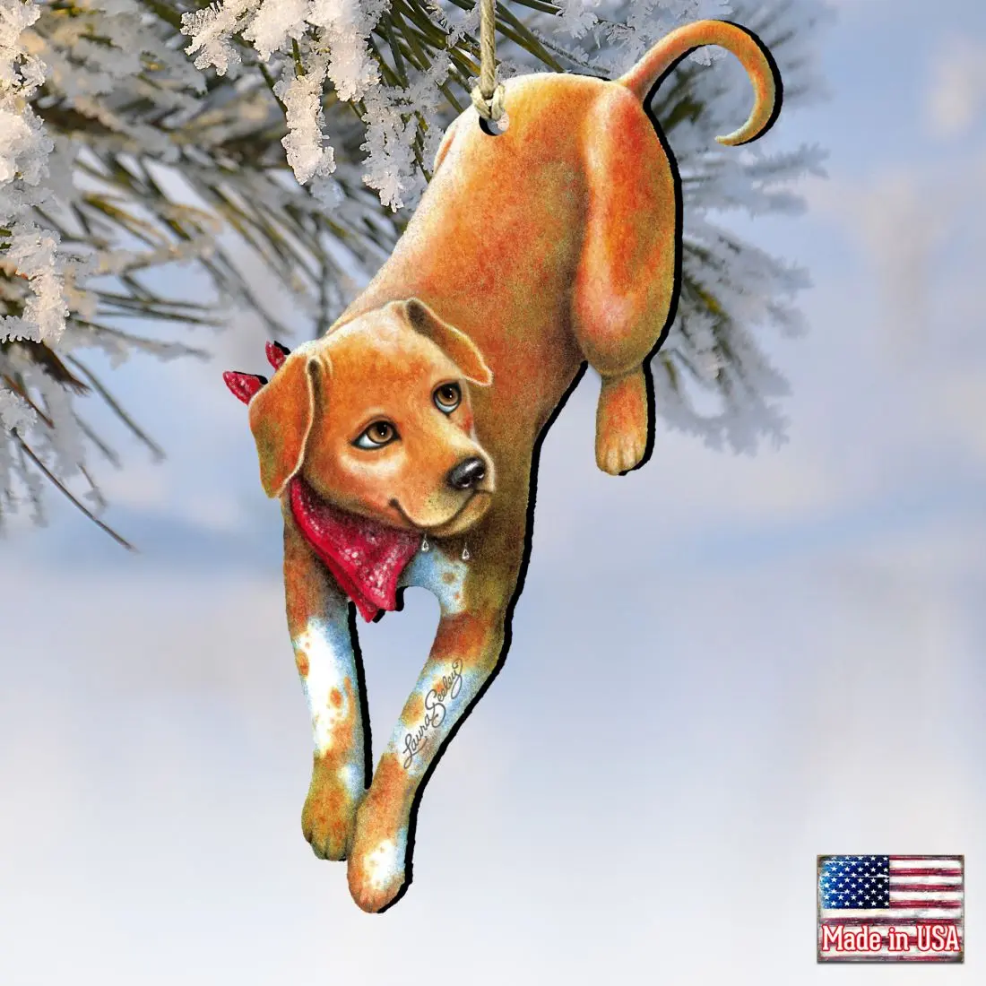 Designocracy 8511024-LS-S2 Artistic Wooden Dog Ornaments - 5x5.5 in, A Cool Drink Theme, Decor-Friendly, Gift-Worthy, Set of 2
