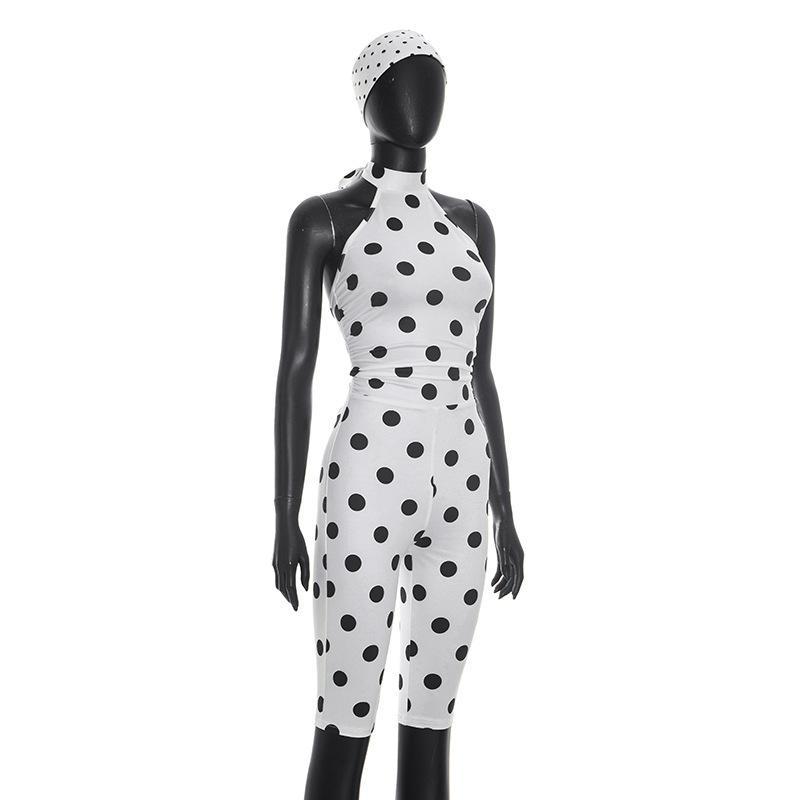2026 New Polka-Dot Print Halter-Neck Backless Jumpsuit with 3/4-Length Athletic Pants Gifts, Women's Fashion Sexy Backless Jumpsuits, Womens Sleeveless Halter Top Bodycon Capri Pants Going Out One Piece Outfit 2026 New Polka-Dot Print Halter-Neck Backless Jumpsuit with 3/4-Length Athletic Pants Gifts, Women's Fashion Sexy Backless Jumpsuits, Womens Sleeveless Halter Top Bodycon Capri Pants Going Out One Piece Outfit