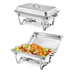 Chafing Dishes for Buffet 2 Pack, 8 Qt Stainless Steel Chafers and Buffet Warmers Sets With Lid, Rectangle Serving Food Warmer Catering Supplies Buffet Display for Parties, Silver