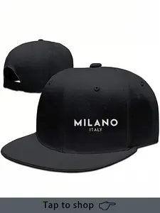 Punk Style Hip Hop Baseball Cap, Milano Italy Print Streetwear Hat, Adjustable Size, Fitted Woven Fabric, All Seasons Wear