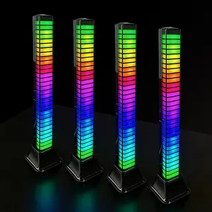 ⭐ Sound-Activated RGB LED Ambient Lamp 4-Pack Black Rechargeable for Car TV Gaming Room, Build Vibrant Dynamic Atmosphere for Home