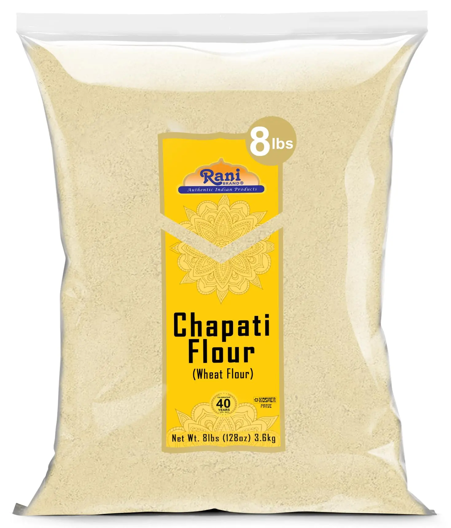 Rani Chapati Flour (100% Pure Whole Wheat Atta), For Making Roti & Indian Breads 128oz (8lbs) 3.63kg Bulk ~ All Natural | Vegan | No Salt or Colors | NON-GMO | Kosher | Indian Origin