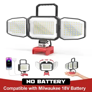 Ecarke 3-Head Cordless LED Work Light Compatible with Milwaukee 18V Battery,【Battery NOT Included】, 70W 7000 Lumen Dimmable Spotlight with 2 Modes, USB & Type-C Charging Port , Portable Lighting for Garage, Workshop, Yard & Outdoor Use