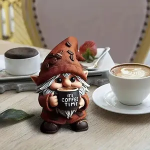 Enchanting Odd Coffee Time Dwarf Figurine, Resin Handmade with Cup, Overall Shape and Hat, Ideal Home Office Decor, 3D Design Coffee Cup, Collectible Figurines