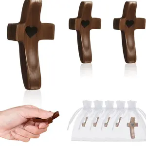 3 Wooden Crosses Craft Decorations, Walnut Wood Church Items, Easter Ornaments, Individual Gift Bags, Religious Home Décor