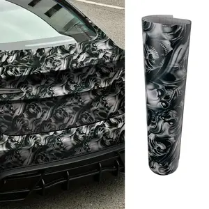 Carbon Fibre Vinyl Wrap for Cars, Creativity Crazy Black and White Skull Vinyl Wrap Roll 19.69*118.11Inch Bubble-Roll Sticker, Self-Adhesive Protective Car Film for Motorcycle Automotive Interior Exterior DIY