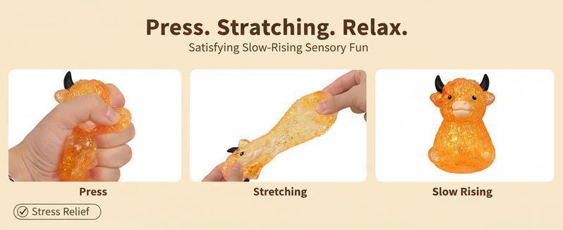 【Easter】Highland Cow Squishy Toy  Cute Mini Animal Slow Rising Stress Relief Fidget Sensory Toy Easter Basket Stuffer Gift for Cow Lovers